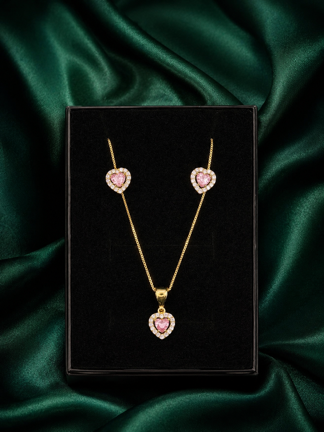 Set Roze cirkon srce pozlata